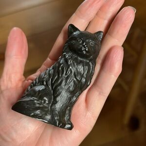 Vintage Welsh Coal Kingmaker Handmade Black Cat Figurine Ornament Decor Mini